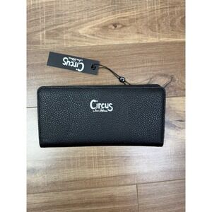 Circus by Sam Edelman Black Bi Fold Wallet Vegan Leather Wristlet   4"x8"